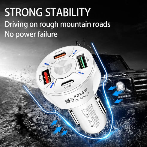 Car Charger Adapter,4 Ports USB Fast Car Charger QC3.0/PD20W/Type-c/2.1A, Smart Shunt Car Phone Charger Compatible iPhone 14 13 12 Pro Max/All Sma...