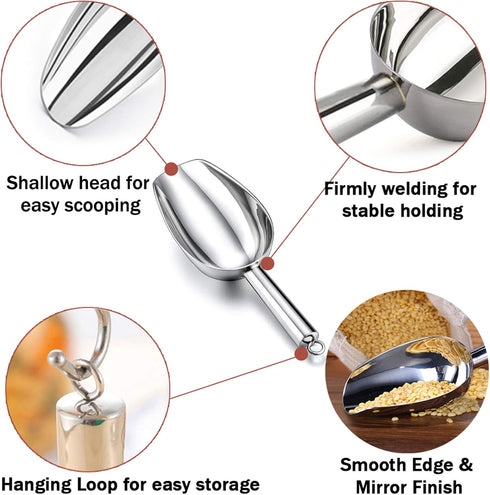 TeamFar 12oz Ice Scoop, Stainless Steel Metal Food Scoop Ice Scooper for Bar Kitchen Party, Multifunction & Easy Storage, Non-Toxic & Sturdy, Smoo...
