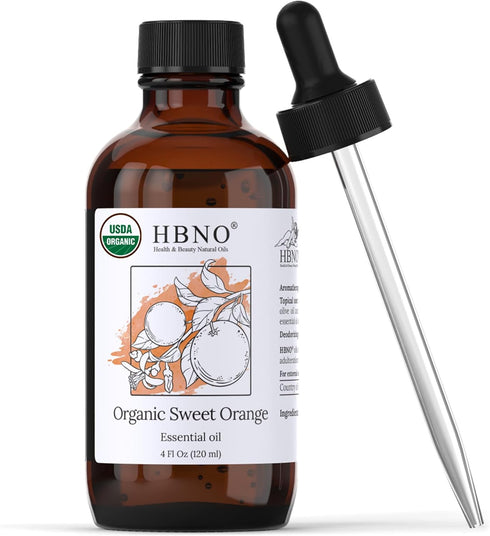 HBNO Organic Orange Essential Oil - Huge 4 oz (120ml) Value Size - USDA Certified Organic Orange Essential Oil, Cold Pressed for Aromatherapy, Soa...