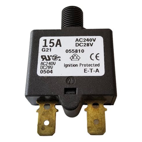E-T-A Circuit Protection and Control 1658-G21-01-P10-15A, Circuit Breaker; Therm; Push; Cur-Rtg 15A; Flange; 1 Pole; Vol-Rtg 240/28VAC/VDC...