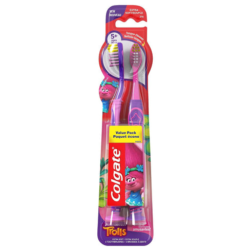 Colgate Kids Toothbrush, Trolls, Extra Soft Toothbrush with Suction Cup, 4 Pack...