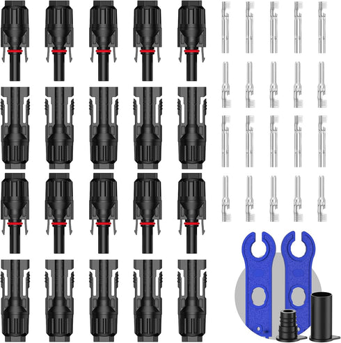 10 Pairs Solar Connector (10AWG), 20Pcs Solar Panel Cable Connectors Adapter Male/Female IP68 1000V 30A 10AWG 12AWG 14AWG Waterproof Dustproof Con...