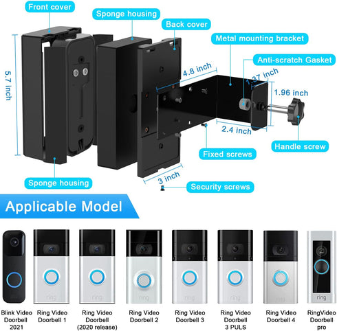 Anti-Theft Blink Doorbell Door Mount,No-Drill Mounting Bracket for Blink Video Doorbell cover Holder Not Block Doorbell Sensor Easy to Install Bli...