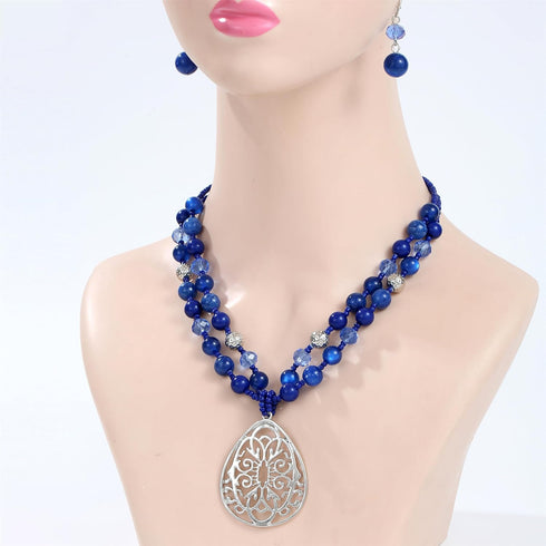 18” Beads Necklaces Cute Elegant Figure Glossy Teardrop Pendant Necklace Set for Women Holiday Gift...