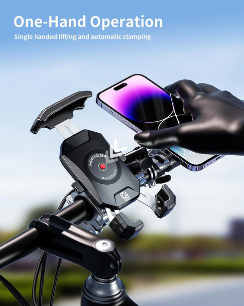 Kewig Motorcycle Phone Mount, Bike Phone Mount with Quick Install Handlebar Clamp, Scooter ATV Motorcycle Cell Phone Holder Cradle with Aluminum A...