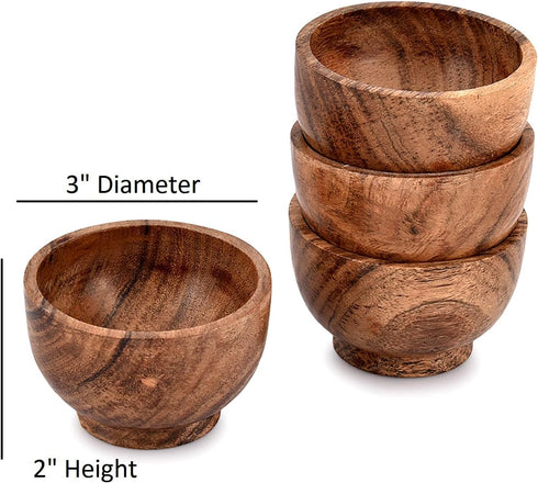 Bowl Sets Acacia Round Bowl for Condiments, Dip Sauce, Nuts, Candy and More (Set of 4), (3" x 3" x 2")...
