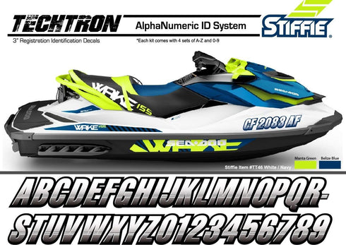 STIFFIE Techtron Silver/Black 3" Boat & PWC Registration Decals • Numbers Letters Stickers...