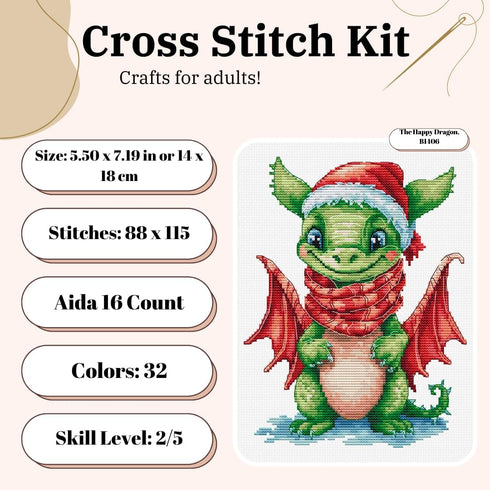 Luca-S Cross Stitch Kit The Happy Dragon, B1406, Counted Cross Stitch Kit for Adults, Needlecraft and Embroidery Kit...