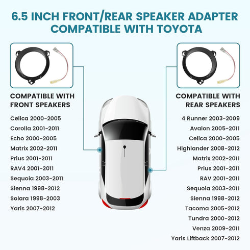 Door Speakers Adapter with Speaker Wiring Harness Fit for Select 1998-2015 Toyota 4 Runner/RAV4/ Corolla, Scion 2004-2014 Aftermarket Car 6.5 Inch...