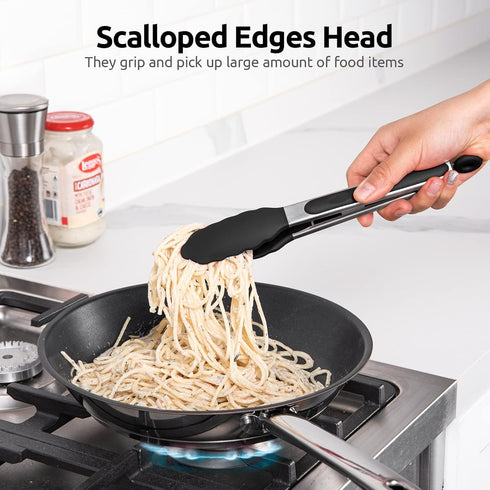600ºF Heat Resistant Kitchen Tongs: U-Taste 9 inch Silicone Cooking Tong with Firm Sealed Non Stick Rubber Tips & Silicon Coated 18/8 Stainless St...