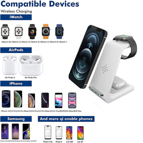 Wireless Charger, 3 in 1 Wireless Fast Qi Charger Stand for iPhone 13/13 Pro/13 Pro Max/12/12pro Max/11/X/8,Apple Watch Series,Wireless Earbuds 2/...