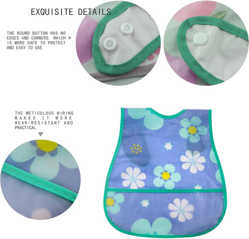 Waterproof Baby Bib Infant with Snaps Fits Baby & Toddler 6-24 Months - 4pcs (Floral Bunny Fish)...