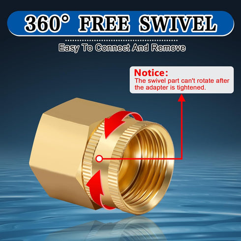 Boltigen 3/4 GHT Female x 3/4 NPT Female Swivel Adapter, 2PCS 3/4inch Brass Garden Hose Fittings,3/4GHT to 3/4NPT Quick Swivel Garden Hose Connect...