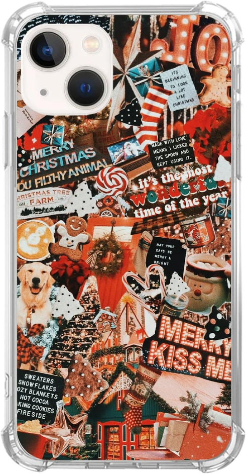 Winter Collage Phone Case Christmas Holiday Cover for iPhone 13, Christmas Day Collage Case for Girls Women Men, Unique Trendy TPU Bumper Cover Ca...