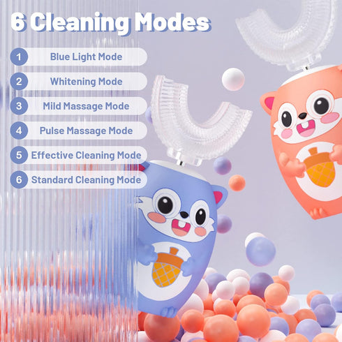 Kids U-Shaped Toothbrush for Children (Ages 2-6, Orange) Toothbrush with 4 Brush Heads,Six Cleaning Modes,Full Mouth Toothbrush for Baby...