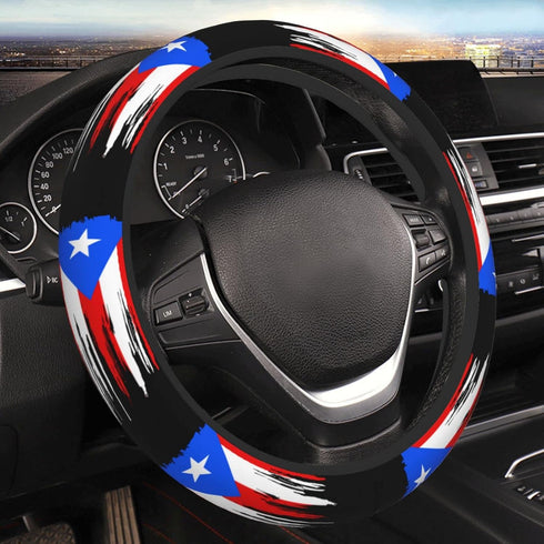 Puerto Rico Flag Steering Wheel Cover for Men Women Anti-Slip Elastic Thickened Steering Wheel Cover Universal Fit 15 Inch...