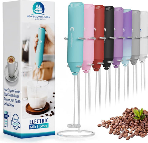 Powerful Milk Frother Handheld Foam Maker, Mini Whisk Drink Mixer for Coffee, Cappuccino, Latte, Matcha, Hot Chocolate, With Stand, Aqua...