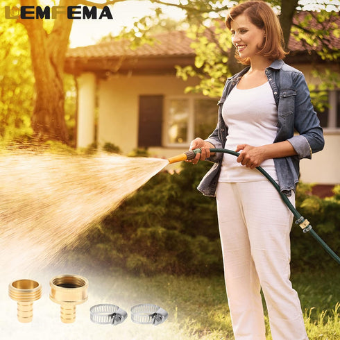 4 Sets 1/2 Inch Solid Brass Garden Hose Connector Repair Kit,Water Hose Mender Female Male Hose Coupling with Stainless Steel Clamp, Tape and Rubb...