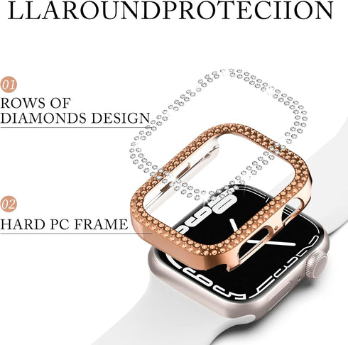 8 Pack Fvlerz Bling Case Compatible with Apple Watch Series 6 5 4 SE 44MM, Diamond Bumper Crystal Hard PC Frame for iWatch 44MM Rhinestone Face Co...