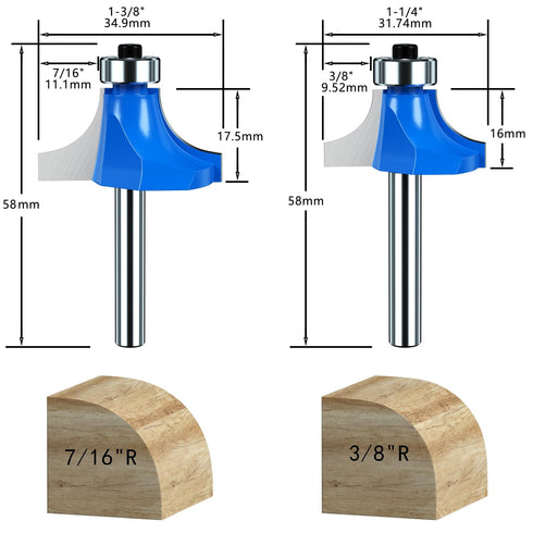 Roundover Edging Router Bit Set 1/4 Inch Shank Router Bit Set, Carbide Roundover Bits for Rounding Edge Forming, Woodworking Milling Tools Corner ...