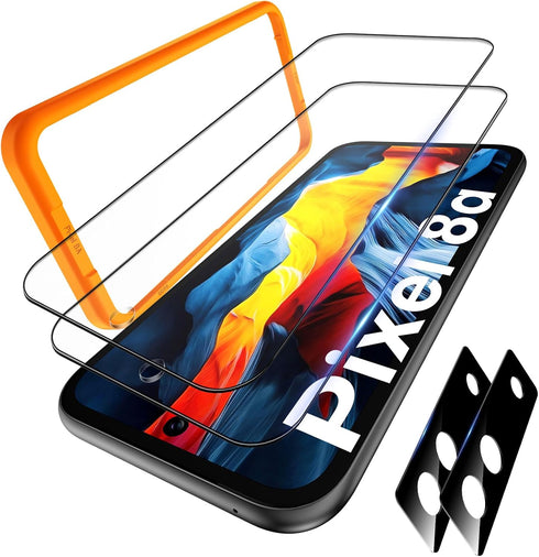 TAURI 2 Pack Screen Protector for Google Pixel 8a + 2 Pack Camera Lens Protector, 9H Hardness Tempered Glass with Installation Frame [Anti Scratch...
