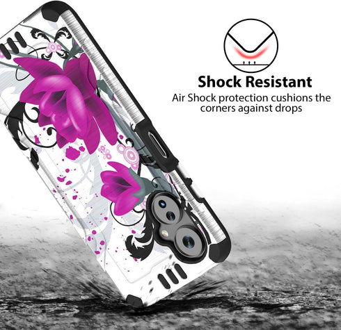 TJS Compatible for Boost Mobile Celero 5G 2024 (3rd Version) Case, Tempered Glass Screen Protector Magnetic Support Hybrid Shockproof Metallic Bru...