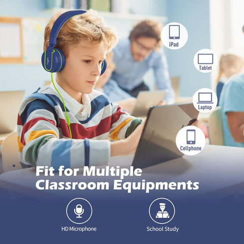 AILIHEN Kids Headphones, I35 On-Ear Headphones for School, Safe Volume 93dB, HD Mic Stereo Headphone for Kid Girls Boys, Foldable 3.5mm Wired for ...