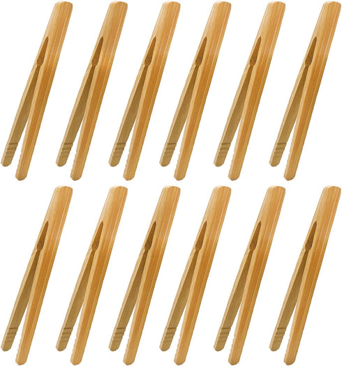 12pcs Bamboo Tongs, 7 Inch Reusable Bamboo Toast Tongs for Toast Bread Pickles Fruits Tea...