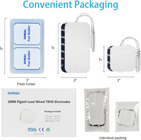 DOMAS 24 Pack 2x2&2x4 TENS Pads with Pad Holder, for TENS 7000, 30 Uses, Latex-Free, TENS Unit Electrode Replacement Pads Compatible with AUVON Et...