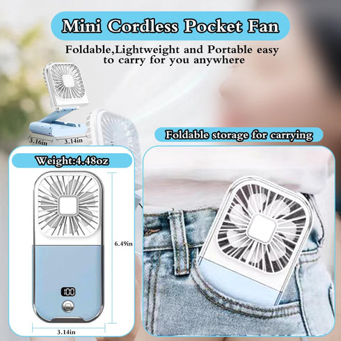 Foldable Mini Portable Fan, 5 in 1 Design, 3000mAh Rechargeable Battery, 4 Speed Adjustable Wind Speed, Suitable for Travel, Outdoor, Camping, Car...
