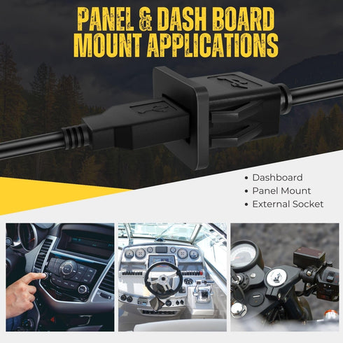 TNP USB 3.0 Flush Mount Cable w/Buckle (Square) Dashboard Panel Dash Mount 1 Port USB Socket Plug Jack Connector Extension Wire Cord Water Resista...