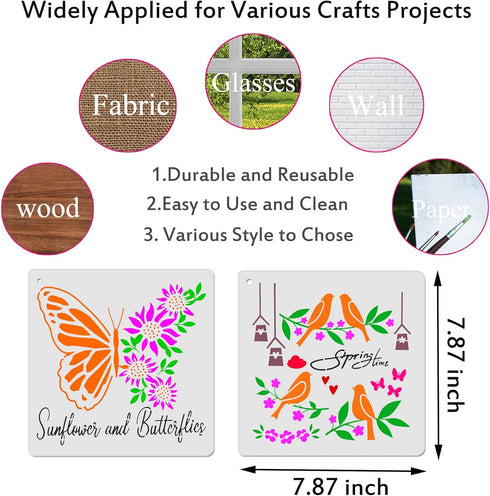 12 Pcs Sunflower Stencil Bee Butterfly Spring Summer Flower Daisy Floral Stencil Template for Painting on Wood Crafts Canvas Home Decor,7.87x7.87 ...