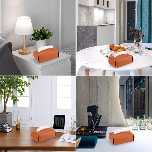 Rectangle Tissue Box Cover: Modern Decorative PU Leather Tissue Box Organizer Holder 9.84"X5.51"X3.86" for Bathroom Vanity Countertop & Night Stan...