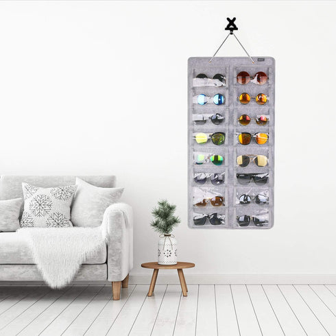 AROUY Sunglasses Organizer Storage, Hanging Dust Proof Wall Pocket Glasses Organizer - 16 Felt Slots Sunglass Organizer Holder with Metal Hook and...