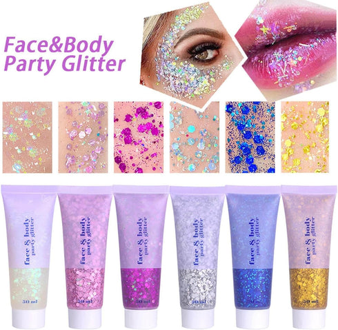 MEICOLY Clear White Body Glitter,Mardi Gras Face Glitter Singer Concerts Festival Rave Accessories,Mermaid Sequins Glitter Face Paint,Chunky Hair ...