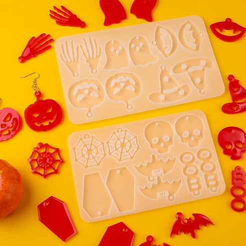 82pcs Halloween Earring Resin Molds, 10 Styles Resin Earring Molds with Earring Hook Silicone Resin Jewelry Molds Kit for DIY Earrings Keychain Je...