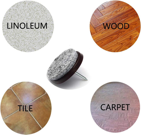 Nail on Felt Pads Furnigear Furniture Pads Nail- Floor Protectors for Furniture Legs 24Pack Chair Felt Pads for Hardwood Floors(1-1/2",Gray)...