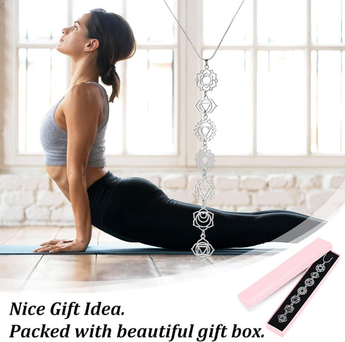 Chakra Necklace Yoga Necklace Gift Box for Women Long Chakra Pendants Decor Metal Choker Birthday Christmas Gift for Yoga Lovers...