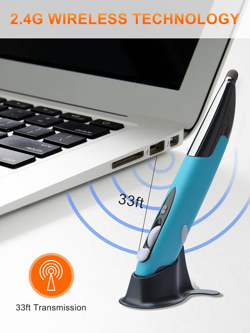 lychee Optical Pen Mouse Wireless for Laptop,Ergonomic Pocket Mouse Pen&Adjustable 800/1000/1200/1600 DPI,2.6GHZ USB&Bluetooth Mouse for PC(Blue)...