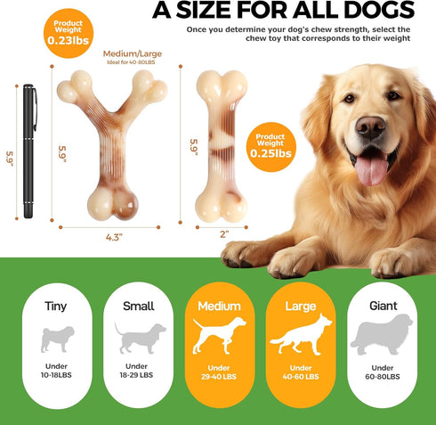 2 Pack Indestructible Dog Bones Chew Toys for Aggressive Chewers, Long Lasting Nylon Bone Tough Durable Dog Toys Puppy Toys Teeth Cleaning for Med...