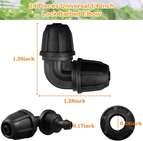 Upgraded 1/4" Drip Irrigation Elbow Fittings?24 Pieces Leak Free Lock Barbed 90 Degree Elbow Connectors for1/4 Inch Irrigation Tubing Quick Connec...