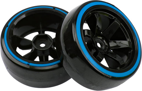 1/10 RC Drift Car Tires Hard Plastic Tyre & 12mm Hex Hub Wheel Rims 6 Spoke Compatible with Traxxas HSP Tamiya Kyosho HPI Redcat Racing MST 1/10 O...