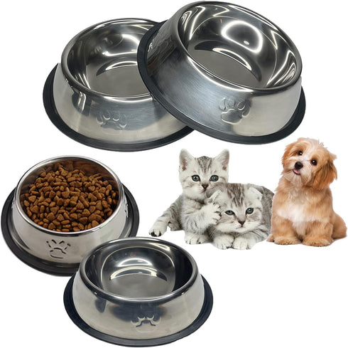 Fhiny 4PCS Stainless Steel Cat Bowls, Non-Slip Cats Water Dish with Rubber Base Stackable Pet Feeding Bowl Durable Multifunctional Replacement Whi...