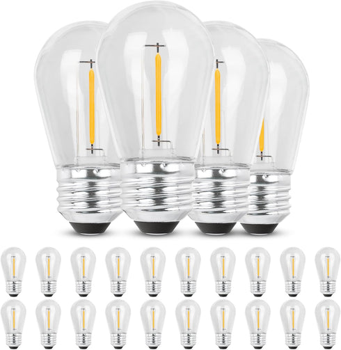 S14 LED String Light Bulbs Replacement, Edison Vintage Plastic 1W Warm White Bulb Equivalent to 11w, E26 Screw Base Shatterproof Waterproof Filame...