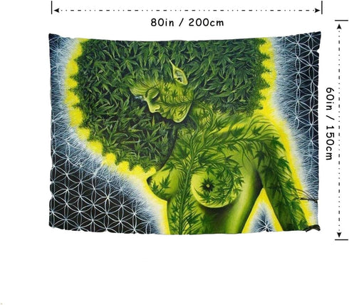 Brccee AC Wall Tapestry Beauty green marijuana weed leaf Hippie African American Women Tapestry Wall Hanging Home Decor 60x80 inches For Bedroom L...
