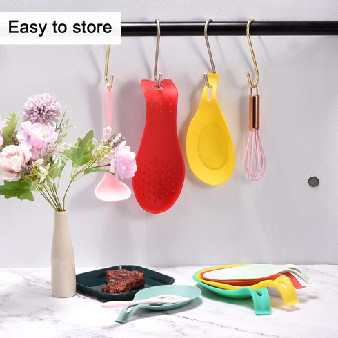 uxcell Silicone Spoon Rest, 7.68" x 3.74" Heat Resistant Kitchen Utensil Holder Spatula Ladle Rest for Counter Stove Top, Yellow 4Pcs...