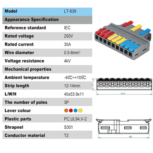 Robust Lever Wire Kit: Quick Connect Electrical Splicing, Compact Conductor 28-12 AWG for Reliable Inline Circuits (LT-639, 10)...
