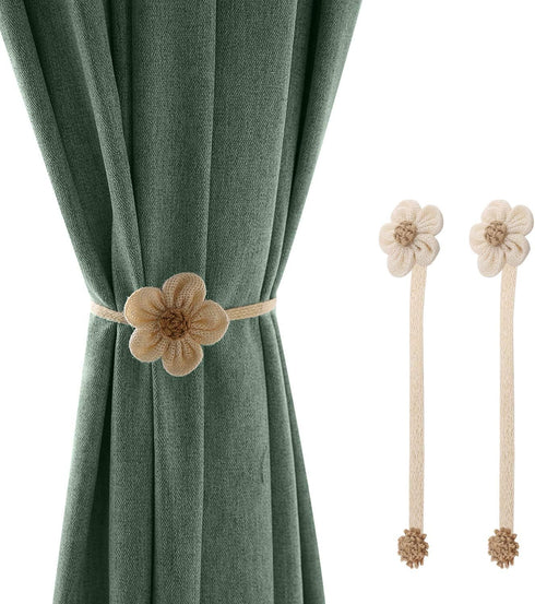 Magnetic Window Curtain Rope Holdbacks, 2 Pieces Simple and Elegant Sunflower Decorative Knitted Cord Drapery Holder Curtain Tieback Accessories f...