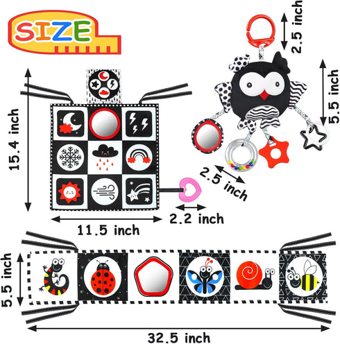 Black and White High Contrast Baby Toys 0-6 Months with Mirror, Crinkle and Rattles, Soft Baby Toys for Brain Development Montessori Sensory Tummy...