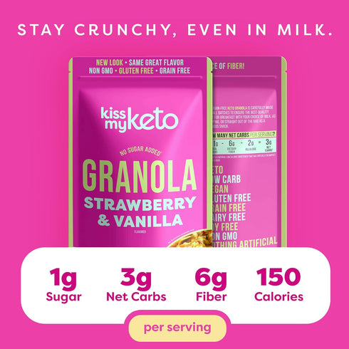Kiss My Keto Granola Cereal – Strawberry Vanilla Keto Granola Low Carb Cereal (2g-Net) Low Sugar Granola (1g) – Grain Free Granola Keto Cereal, Gl...